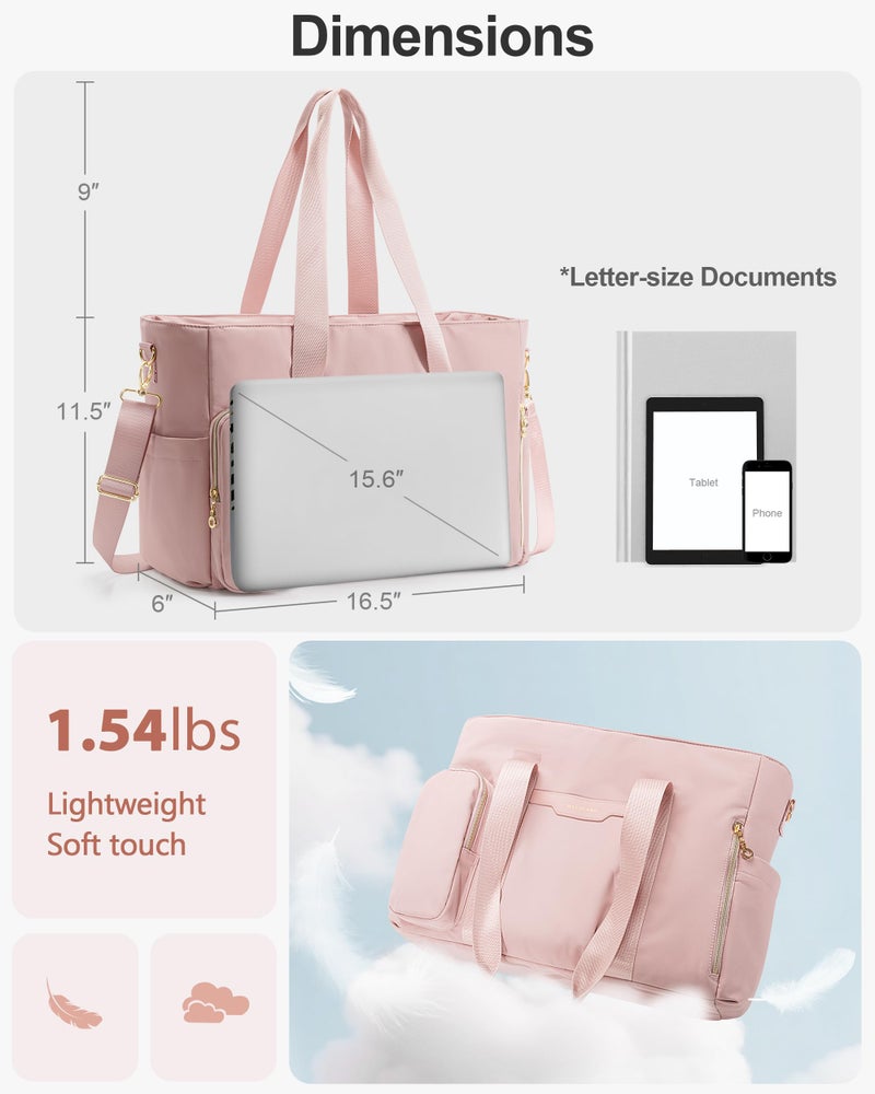 Marscamd Work Tote Bag for 15.6" Laptop with Multi Pockets, Teachers Water-Resistant Bag with Crossbody Strap, Lightweight Purse for Nursing & College Use, Pink - Image 5