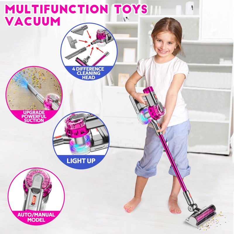 BLAXTEM 4-in-1 Kids Toy Vacuum That Works, Toddler Pretend Play Cleaning Set with Real Suction, Toys Working Cleaner Birthday Idea for 3 4 5 6 7+ Year Girl Boy (Rose Red) - Image 3
