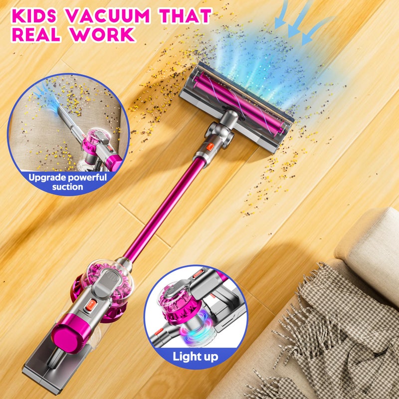 BLAXTEM 4-in-1 Kids Toy Vacuum That Works, Toddler Pretend Play Cleaning Set with Real Suction, Toys Working Cleaner Birthday Idea for 3 4 5 6 7+ Year Girl Boy (Rose Red) - Image 2