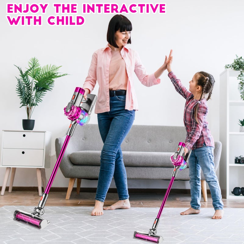 BLAXTEM 4-in-1 Kids Toy Vacuum That Works, Toddler Pretend Play Cleaning Set with Real Suction, Toys Working Cleaner Birthday Idea for 3 4 5 6 7+ Year Girl Boy (Rose Red) - Image 5
