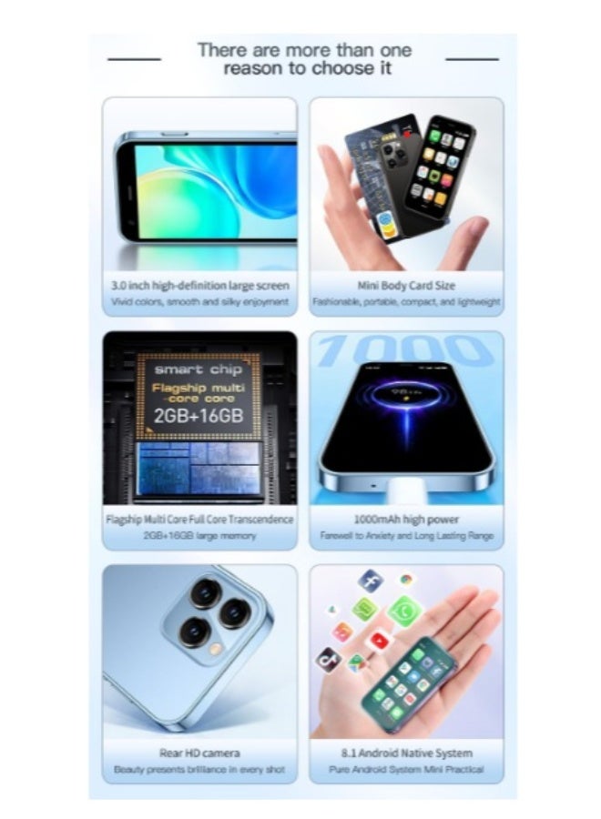 SOYES XS15 Mini smartphone 3G Unlocked 3.0'' Touch Screen 1000mAh Battery Cell Phone 8.1 ultra,2GB+16GB Mobile (Blue) - Image 3