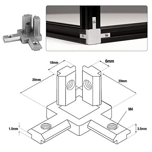 tchrules 22Pcs 2020 Aluminum Extrusion Accessories Connectors Corner End Caps L Brackets 3-Way End Corner Angle Bracket Silver T Slot Interior Corner Joint Bracket Slot Connector Set 6mm with Screws&Wrench - Image 4