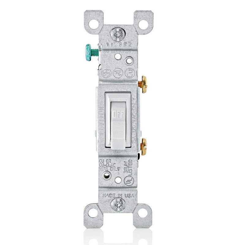 Leviton 15 Amp, 120 Volt, Toggle Framed Single-Pole AC Quiet Switch, Residential Grade, Grounding, 10-Pack, 1451-2WM, White - Image 1