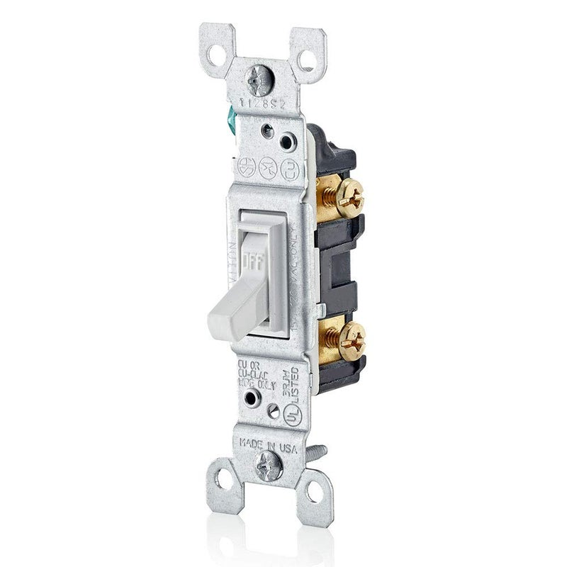 Leviton 15 Amp, 120 Volt, Toggle Framed Single-Pole AC Quiet Switch, Residential Grade, Grounding, 10-Pack, 1451-2WM, White - Image 2