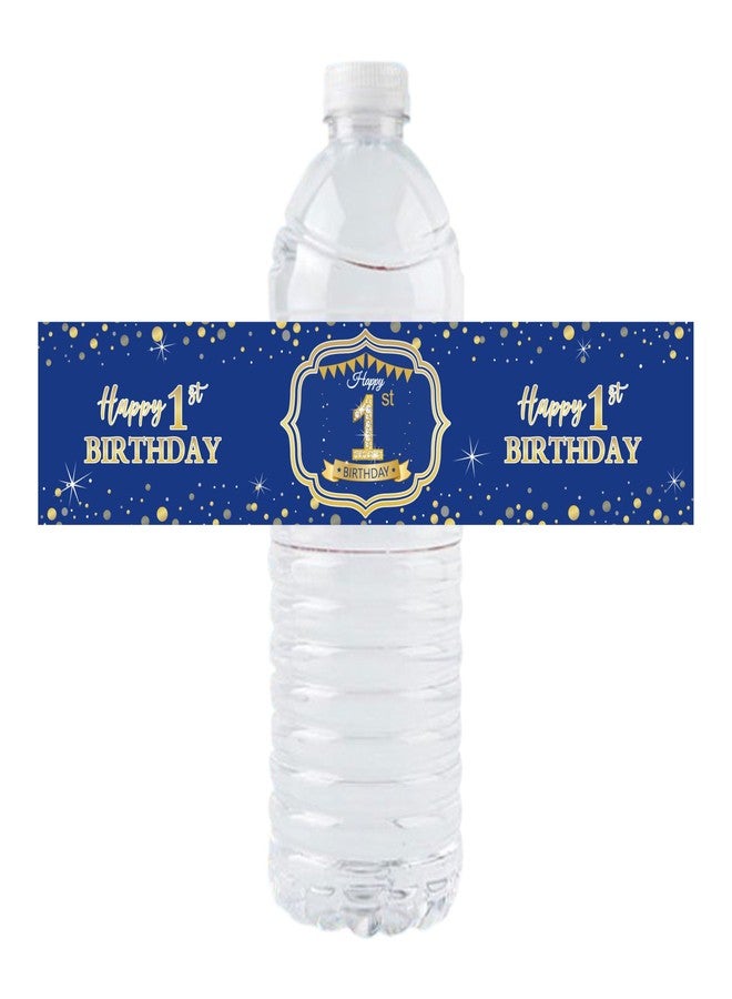 vaujory 36 Pack of Royal Blue Gold Happy 1st Birthday Watter Bottle Label Stickers for Baby Boys 1st Birthday Party Decoration - Image 1