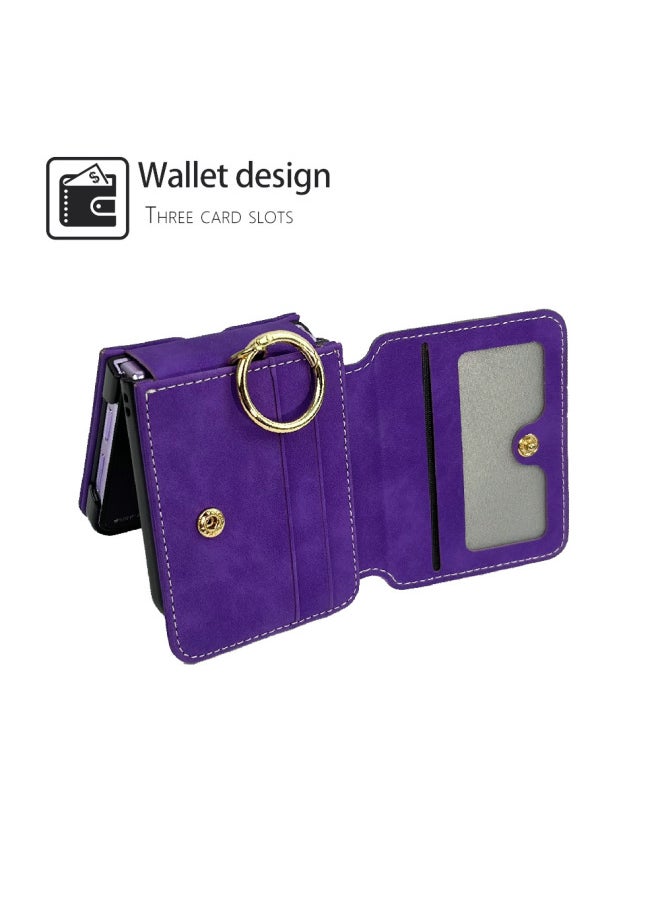 Applicable Samsung ZFlip5 Mobile Phone Case Finger Ring Mobile Phone Case Samsung Flip4 Card Folding Screen Protective Case-Color:Blue [with Chain Ring]]-Applicable Model:N3 Flip
