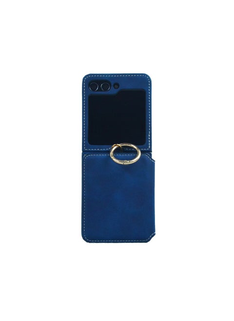 Applicable Samsung ZFlip5 Mobile Phone Case Finger Ring Mobile Phone Case Samsung Flip4 Card Folding Screen Protective Case-Color:Blue [with Chain Ring]]-Applicable Model:N3 Flip
