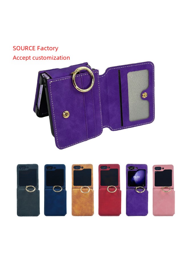 Applicable Samsung ZFlip5 Mobile Phone Case Finger Ring Mobile Phone Case Samsung Flip4 Card Folding Screen Protective Case-Color:Blue [with Chain Ring]]-Applicable Model:N3 Flip