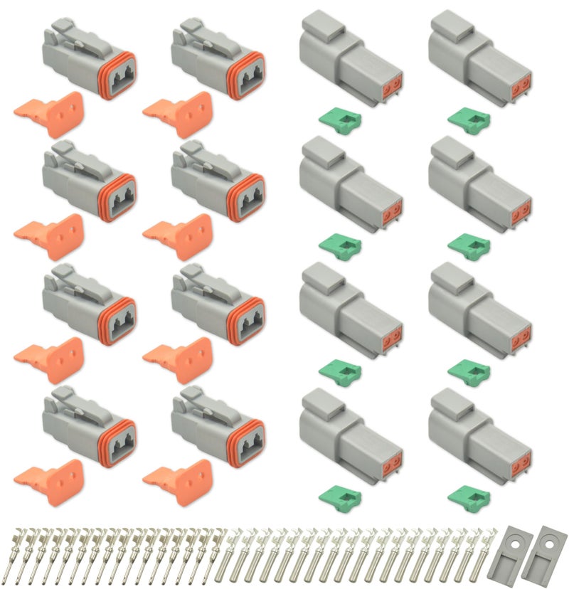 ALFOCI 8 Sets 2 Pin DT Waterproof Connector Kit Deutsch Automotive Electrical Butt IP67 Waterproof Electrical Connectors Plug with 19 Pairs 16 Stamped Contacts for Car Truck Boat 2PIN8SET - Image 3