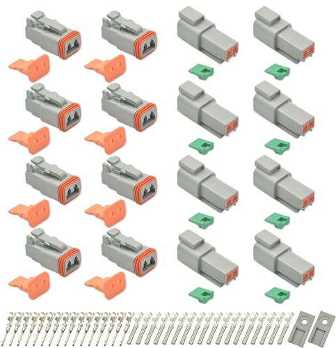 ALFOCI 8 Sets 2 Pin DT Waterproof Connector Kit Deutsch Automotive Electrical Butt IP67 Waterproof Electrical Connectors Plug with 19 Pairs 16 Stamped Contacts for Car Truck Boat 2PIN8SET - Image 1