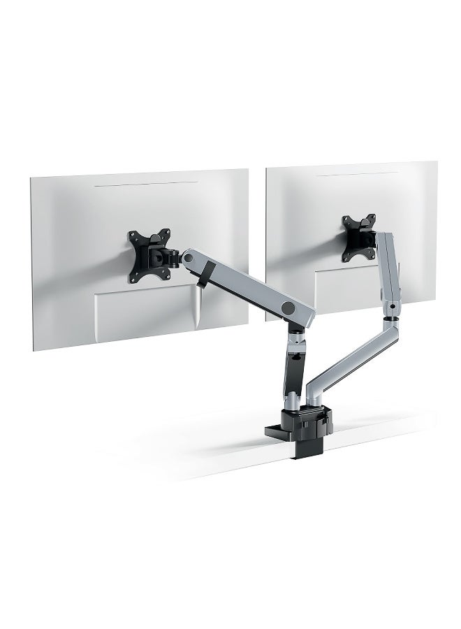 Durable Dual Monitor Desk Mount Stand Silver - Fully Adjustable Gas Spring Arm for Two 17-32 Inch Screens - Image 4