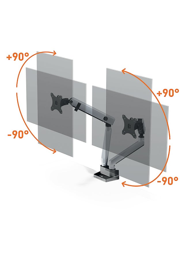 Durable Dual Monitor Desk Mount Stand Silver - Fully Adjustable Gas Spring Arm for Two 17-32 Inch Screens - Image 2