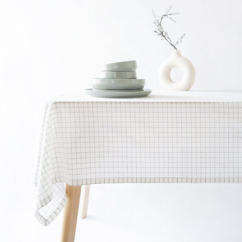 MONDAY MOOSE Plaid Farmhouse Picnic Grid Style Decoration Rectangle Natural Stonewashed Cotton Tablecloth for Kitchen Dining Room Restaurant 55x70 inch Charcoal Grid