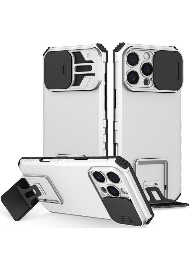 Zaboon For iPhone 16 Pro Stereoscopic Holder Sliding Camshield Phone Case(White) 
