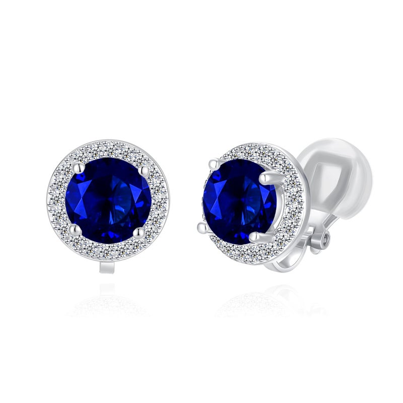 YOQUCOL 8MM Blue Cubic Zirconia Crystal Clip On Stud Earrings Round Non Pierced Earrings For Women - Image 1