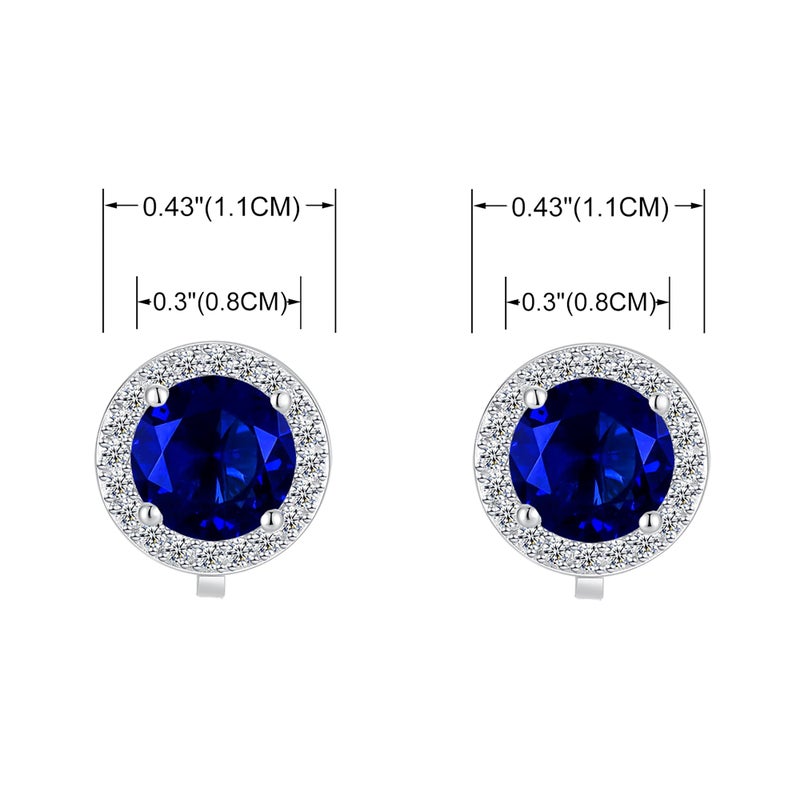 YOQUCOL 8MM Blue Cubic Zirconia Crystal Clip On Stud Earrings Round Non Pierced Earrings For Women - Image 2