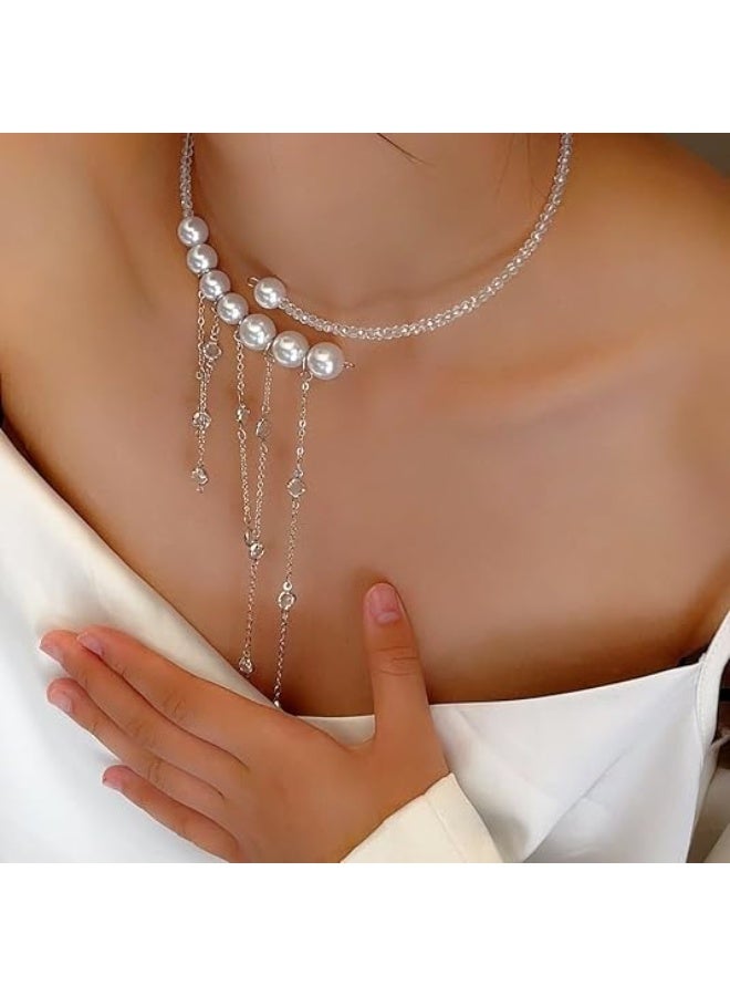 قلادات لؤلؤ أنيقة للنساء، قلادة تشوكر دائرية قابلة للتعديل من اللؤلؤ للعروس وحفلات الزفاف، قلادة سلسلة من اللؤلؤ الاصطناعي - Image 4