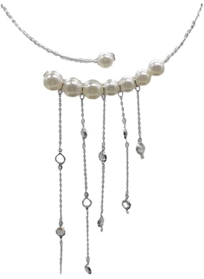 قلادات لؤلؤ أنيقة للنساء، قلادة تشوكر دائرية قابلة للتعديل من اللؤلؤ للعروس وحفلات الزفاف، قلادة سلسلة من اللؤلؤ الاصطناعي - Image 1