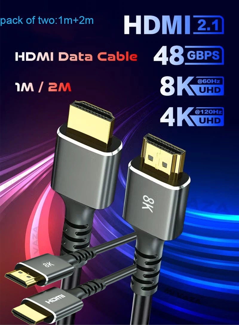 NIBEMINENT 2-Piece 8K HDMI 2.1 Cable - Support 8K@60Hz, 4K@120Hz, 2K@240Hz, 1080P@240Hz, 48Gbps, 3D, HDR, HDCP, eARC, Dolby - Ultra High Speed HDMI Cord for Laptop, Computer, Monitor, Projectors, TV, PS4, PS5, Xbox, Switch, HDTV - Image 1