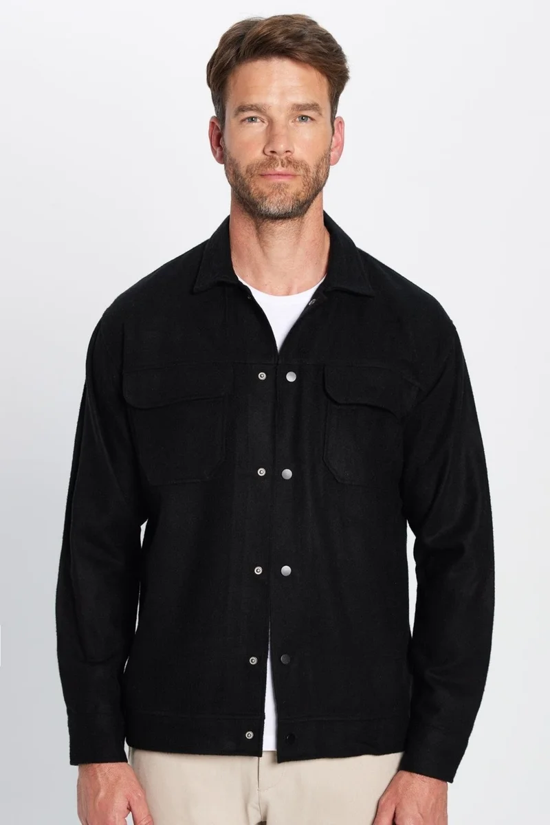 Tudors Men's Relax Fit Casual Cut Double Pocket Snap Button Winter Lumberjack Collar Shirt