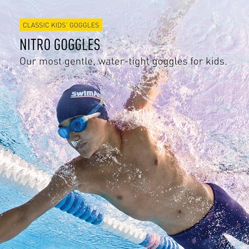 FINIS Nitro Kids Swim Goggles Ages 510 Soft OnePiece Frame UV Protection Adjustable Split Strap BlueYellow - Image 3