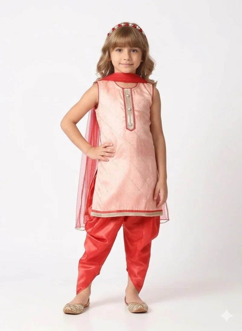 Saka Designs Floral Kurta with Dhoti Pants & Dupatta for Girls