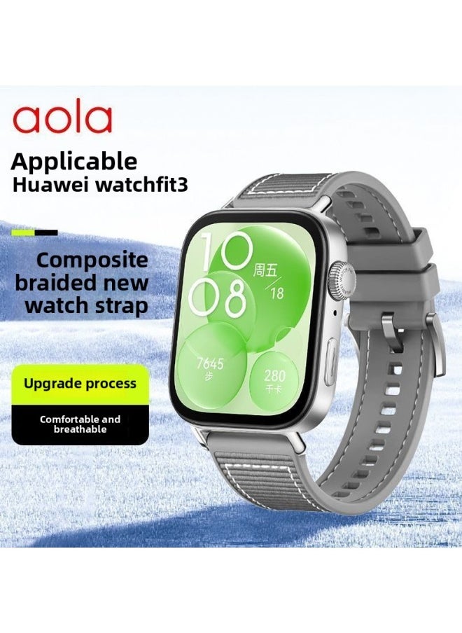 Generic For Huawei Fit3 Watch Strap High-end Watch FIT3 High-value Adjustable Silicone Replacement Wristband-Color:Silicone Braided Two-in-one Strap Cangqiong Gray - Suitable For Huawei Fit3 Watch Strap  - Image 1