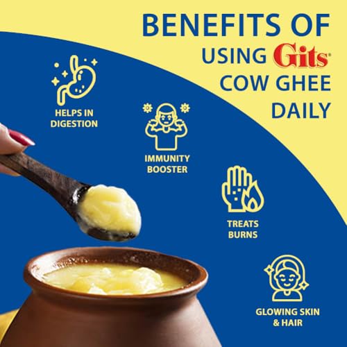 Gits Cow Ghee | 1 ltr Jar | Pack of 1 | Aroma in every drop |Pure Veg | Rich Taste & Aroma|Delicious, Healthy & Nutritious | Good for the Gut, Heart, Skin and Hair - Image 5