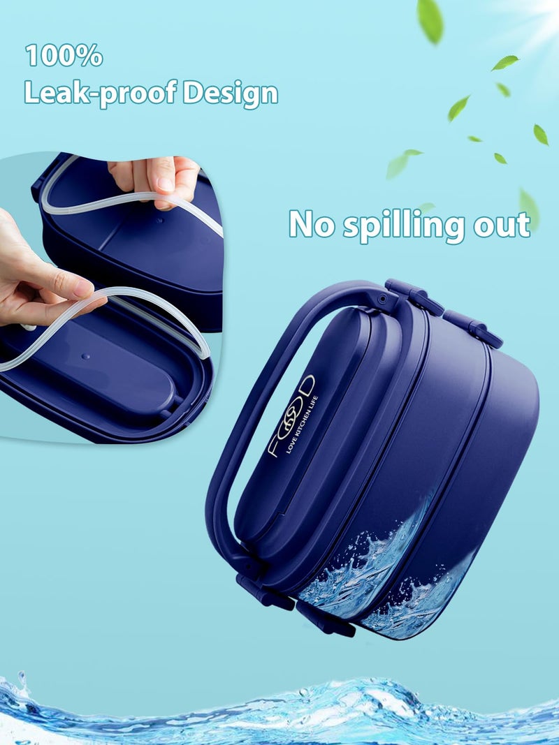 CHARMDOO Bento Box Adults Lunch Box: Stackable Lunchbox w/Utensils, Leak-Proof Portable Lunch Container w/Divided Compartments, 1550ml Microwave Safe Lunch Box for Work, Outdoors, Navy Blue - Image 3