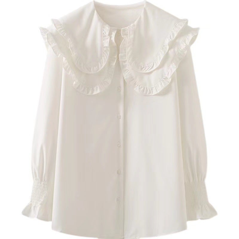 Autumn 2024 Plus Size Faux Layered Shirt  Skirt Set for Women Doll Collar Shirt [Single Piece]]