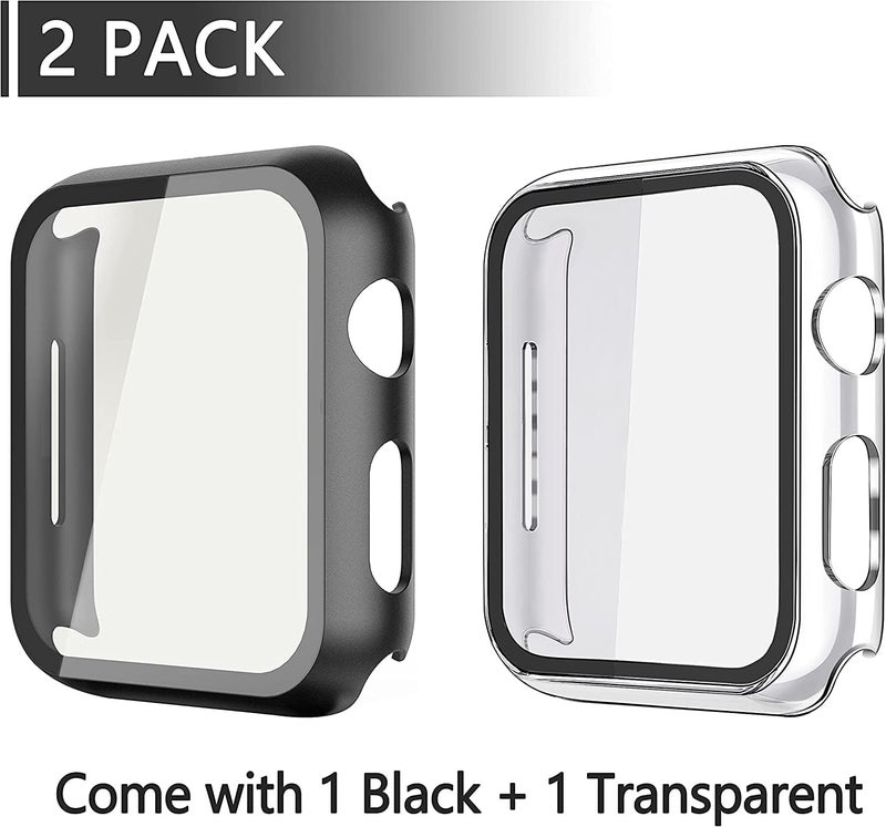 Misxi 2 Pack PC Case with Tempered Glass Screen Protector Compatible with Apple Watch SE 3 (2025) SE 2 SE Series 6 Series 5 Series 4 40mm, Shockproof Protective Cover for iWatch, 1 Black + 1 Transparent - Image 2
