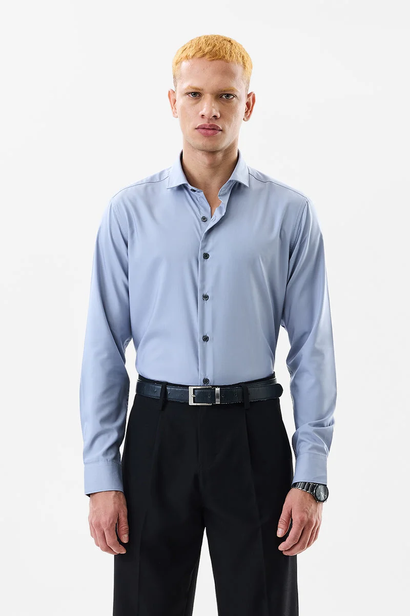 SNITCH Light Blue Solid Long Sleeve Slim Fit Formal Shirt