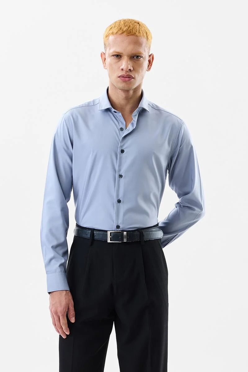 SNITCH Light Blue Solid Long Sleeve Slim Fit Formal Shirt