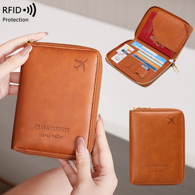 Multifunctional Solid Color PU Leather Wallet, RFID Blocking Design Portable Daily Storage Purse for Cards Cash Coin Business Use - Image 1