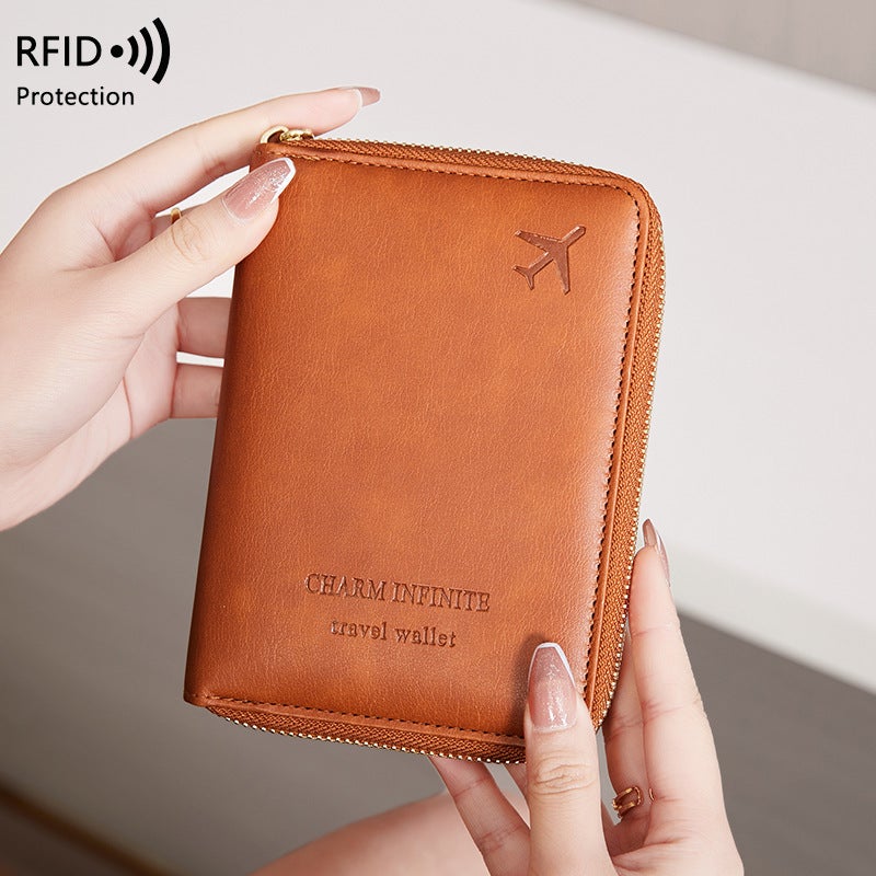Multifunctional Solid Color PU Leather Wallet, RFID Blocking Design Portable Daily Storage Purse for Cards Cash Coin Business Use - Image 3