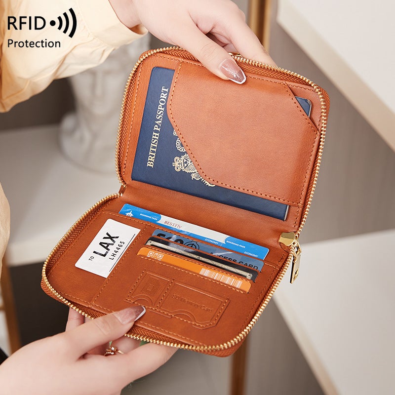 Multifunctional Solid Color PU Leather Wallet, RFID Blocking Design Portable Daily Storage Purse for Cards Cash Coin Business Use - Image 2