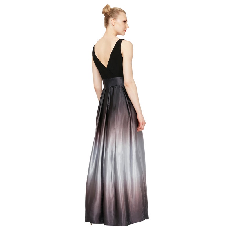 S.L. Fashions فساتين S.L. Fashions النسائية من الساتان الطويل لعرائس الأم مع جيوب، فستان حفلات رسمي، أسود فضي، 14P - Image 2