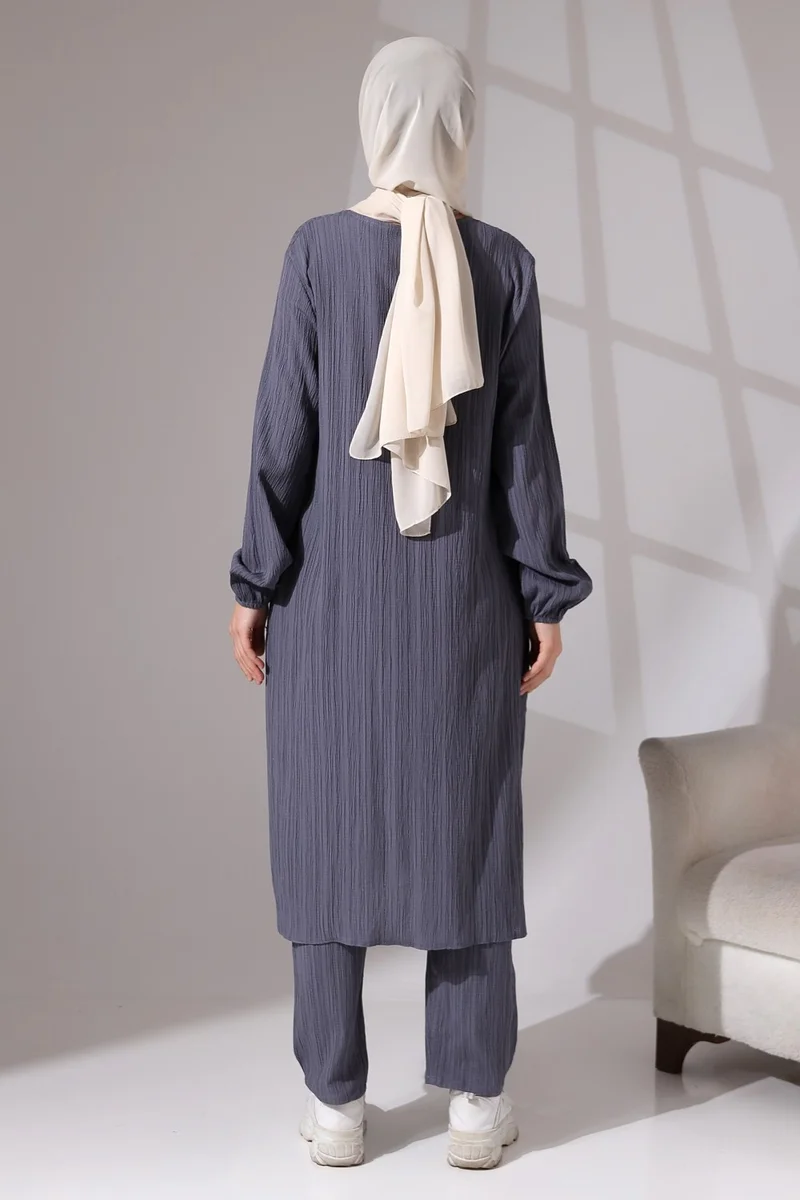 ايهفان Ihvan Women's Crepe Fabric Hidden Zipper Two Piece Set Hajj Umrah Outfit Smoke Color