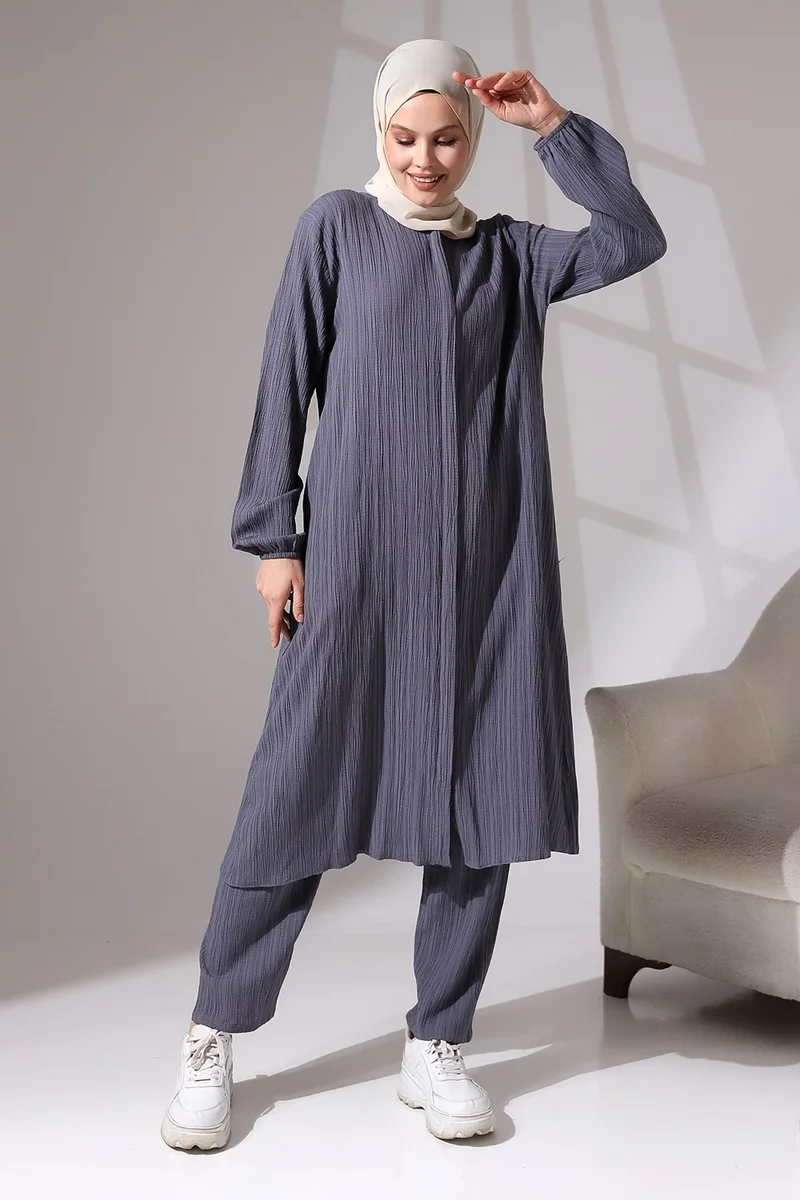 ايهفان Ihvan Women's Crepe Fabric Hidden Zipper Two Piece Set Hajj Umrah Outfit Smoke Color