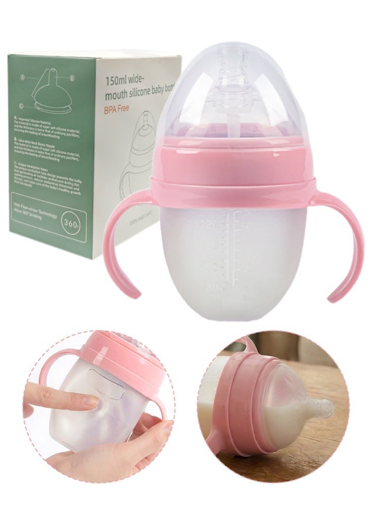 BBMORE Baby Feeding Bottle 150ML, Anti-Colic Baby Bottles, Breastfeeding-Like Silicone Nipple Bottle, Slow Flow Nipple, Soft & Squeezy, BPA-Free, 0 M+, Pink - Image 1