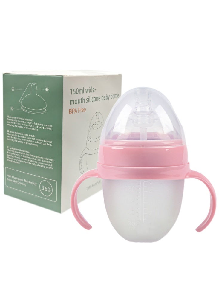 BBMORE Baby Feeding Bottle 150ML, Anti-Colic Baby Bottles, Breastfeeding-Like Silicone Nipple Bottle, Slow Flow Nipple, Soft & Squeezy, BPA-Free, 0 M+, Pink - Image 1