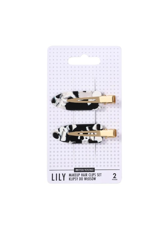 Sister Young LILY Hair Clips for Makeup & Hair Styling, Crimp-Free No Crease Hair Clips, 2 Pieces (Black and White) - Image 1