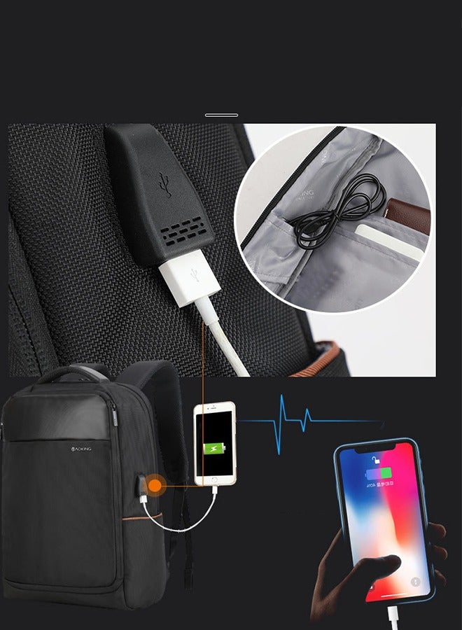 آوكينغ حقيبة ظهر كلاسيكية كبيرة الحجم مقاومة للماء للرجال مع واجهة USB باللون الرمادي للكمبيوتر المحمول - Image 5