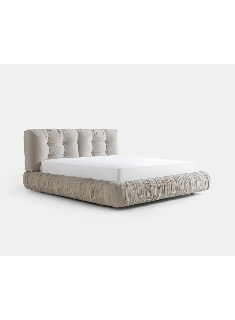 SAPSA BEDDING Talc Bed Upholstered Fabric Bed with Tufted Headboard Solid Wood Frame White - Image 3
