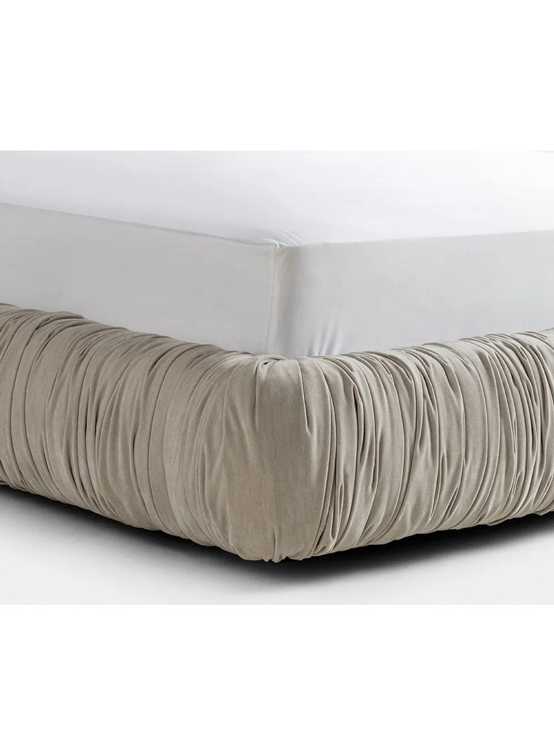 SAPSA BEDDING Talc Bed Upholstered Fabric Bed with Tufted Headboard Solid Wood Frame White - Image 5