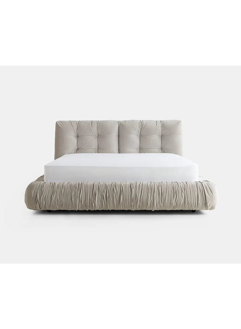 SAPSA BEDDING Talc Bed Upholstered Fabric Bed with Tufted Headboard Solid Wood Frame White - Image 1