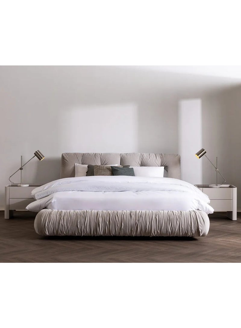 SAPSA BEDDING Talc Bed Upholstered Fabric Bed with Tufted Headboard Solid Wood Frame White - Image 2