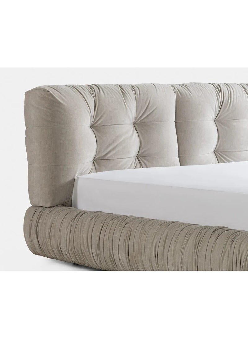 SAPSA BEDDING Talc Bed Upholstered Fabric Bed with Tufted Headboard Solid Wood Frame White - Image 4