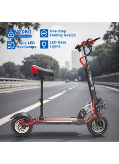 Crony V10 Big LCD Display 1200W Motor E-Scooter, 48V 12AH Battery, 28–42 MRH Max Speed, 12–25 Miles Range, 10” Off-Road Rubber Tires, Dual Disc Brakes, Front & Rear Suspension, Foldable Aluminum Frame, Triple LED Headlights, LED Base Lighting, Electric Scooter for Adults/Teens with Seat, Heavy Duty 265 lbs Load Capacity, Fast Urban Commuter E-Skateboard for Teens and Adults, Long Range, E-bike with Solid Tires and Easy Folding Design, Fast Urban Commuter Motorized Scooter,Perfect Scooter for Outdoor Adventures, Red  - Image 4