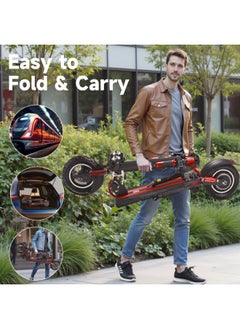 Crony V10 Big LCD Display 1200W Motor E-Scooter, 48V 12AH Battery, 28–42 MRH Max Speed, 12–25 Miles Range, 10” Off-Road Rubber Tires, Dual Disc Brakes, Front & Rear Suspension, Foldable Aluminum Frame, Triple LED Headlights, LED Base Lighting, Electric Scooter for Adults/Teens with Seat, Heavy Duty 265 lbs Load Capacity, Fast Urban Commuter E-Skateboard for Teens and Adults, Long Range, E-bike with Solid Tires and Easy Folding Design, Fast Urban Commuter Motorized Scooter,Perfect Scooter for Outdoor Adventures, Red  - Image 2
